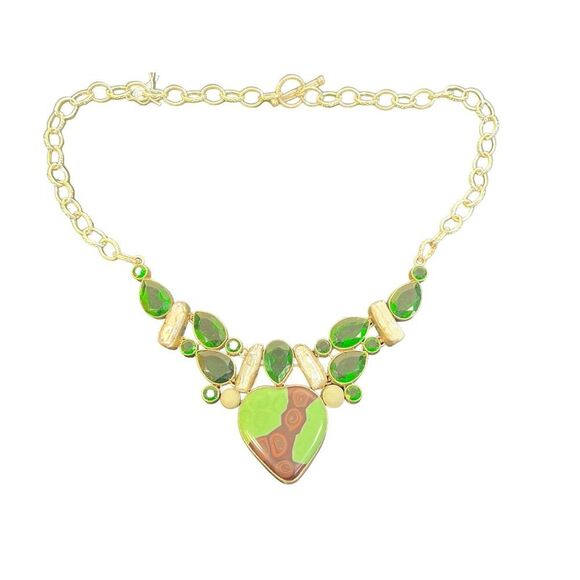 art multi gemstone crysophrase biwa pearl quartz sterling silver necklace 19.5" - Picture 4 of 13